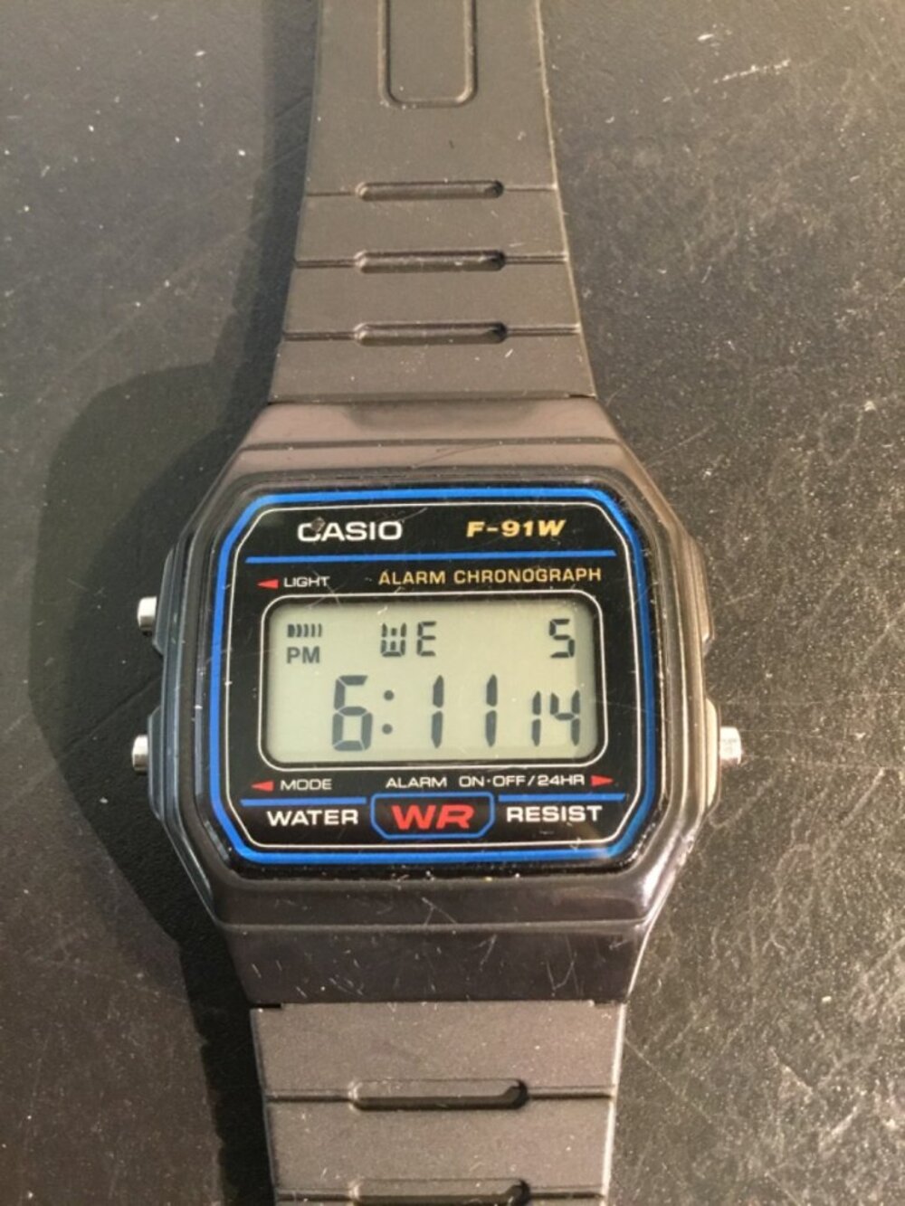 Casio F‑91W Digital Watch – Black Resin – Tested & Working